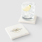 Gold Monogram Black Script Name Stone Onderzetter (Zijkant)