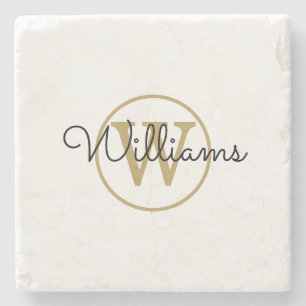 Gold Monogram Black Script Name Stone Onderzetter