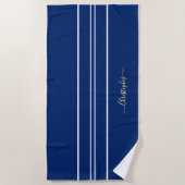 Gold Monogram Blue White Racing Stripes Pool Strandlaken (Voorkant)