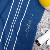 Gold Monogram Blue White Racing Stripes Pool Strandlaken