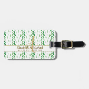 Gold Monogram Botanische Waterverf Greenery Weddin Bagagelabel