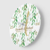 Gold Monogram Botanische Waterverf Greenery Weddin Grote Klok (Hoek)