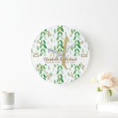 Gold Monogram Botanische Waterverf Greenery Weddin Grote Klok (Huis)