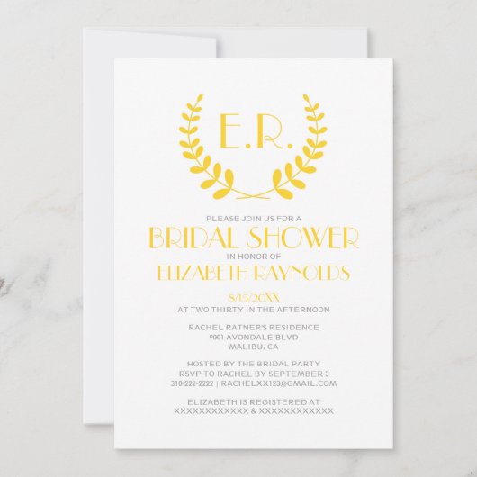 Gold Monogram Bridal Shower Invitations Kaart (Voorkant)