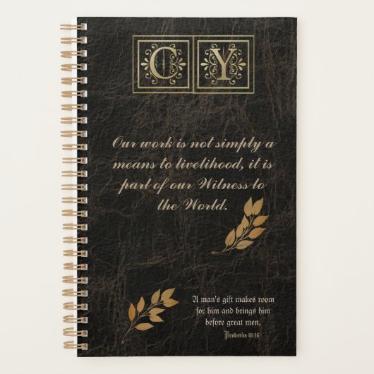 Gold Monogram bruin leder bedrijfsplanner Planner (Voorkant)