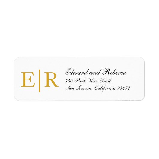 Gold Monogram Calligraphy Wedding Return Address Etiket (Voorkant)