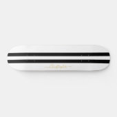 Gold Monogram Classic Black White Racing Stripes Persoonlijk Skateboard (Horizontaal)