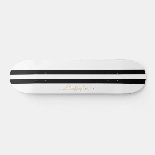 Gold Monogram Classic Black White Racing Stripes Persoonlijk Skateboard (Horizontaal)