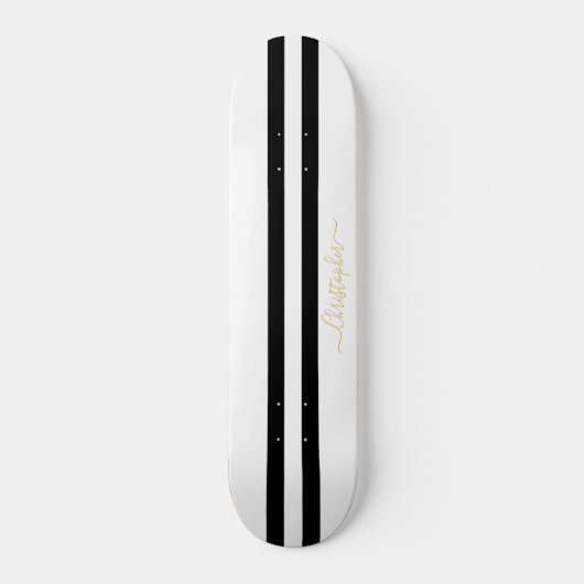 Gold Monogram Classic Black White Racing Stripes Persoonlijk Skateboard (Voorkant)