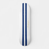 Gold Monogram Classic Blue White Racing Stripes Persoonlijk Skateboard (Voorkant)