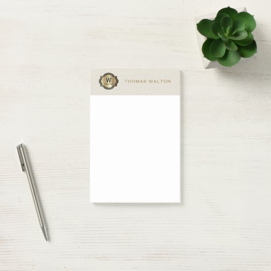 Gold Monogram Creamy White Leather Look Elegant Post-it® Notes (Kantoor)