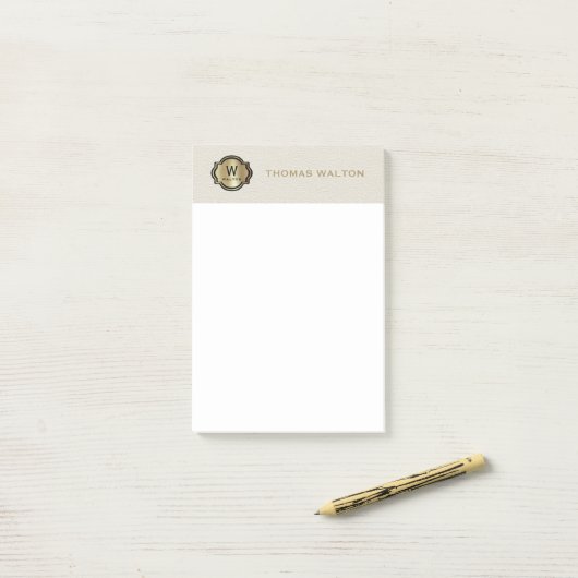 Gold Monogram Creamy White Leather Look Elegant Post-it® Notes (Op bureau)