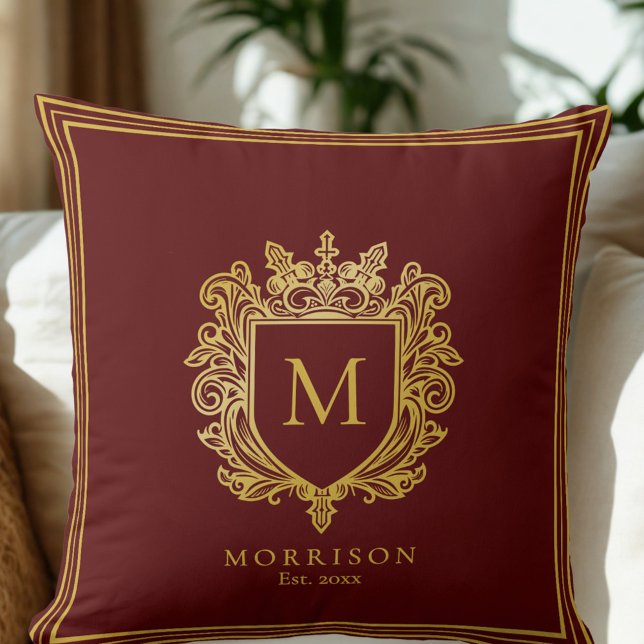 Gold Monogram Crest Sierkussen (Gold Monogram Crest Throw Pillow)