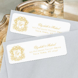 Gold Monogram Crest Wedding Return Address Etiket