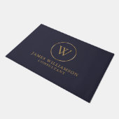 Gold Monogram Dark Midnight Navy Blue Business Deurmat (Schuin)