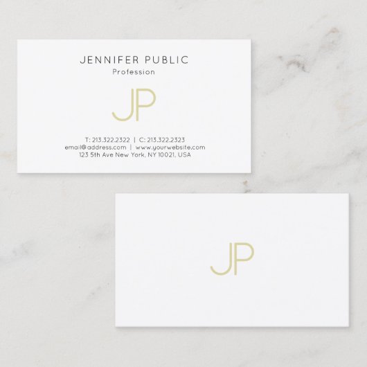 Gold Monogram Design Trendy Modern Elegant Plain Visitekaartje (Voorkant / Achterkant)
