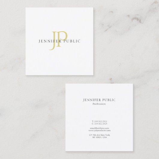 Gold Monogram Design Trendy Modern Plain Elegant Vierkante Visitekaartje (Voorkant / Achterkant)