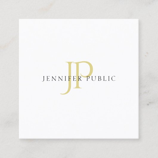 Gold Monogram Design Trendy Modern Plain Elegant Vierkante Visitekaartje (Voorkant)