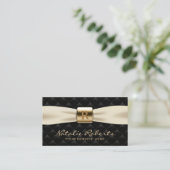 Gold Monogram Diamond Quilted Ivory Ribbon Black Visitekaartje (Staand voorkant)