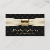 Gold Monogram Diamond Quilted Ivory Ribbon Black Visitekaartje (Voorkant)