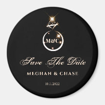 Gold Monogram Diamond Ring Wedding Save the Date