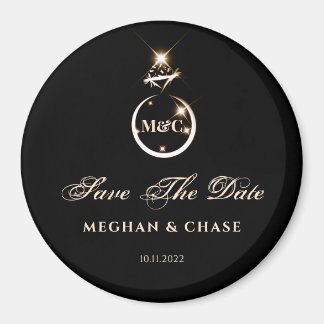Gold Monogram Diamond Ring Wedding Save the Date Magneet