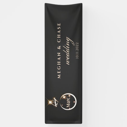 Gold Monogram Diamond Ring Wedding Spandoek (Verticaal)