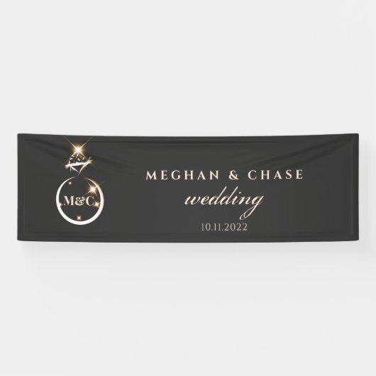 Gold Monogram Diamond Ring Wedding Spandoek (Horizontaal)