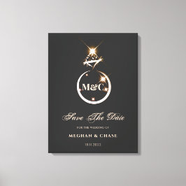 Gold Monogram Diamond Wedding Save the Date Canvas Afdruk