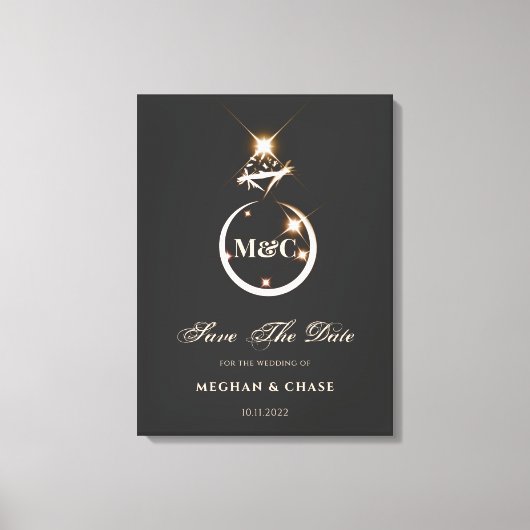 Gold Monogram Diamond Wedding Save the Date Canvas Afdruk (Voorkant)