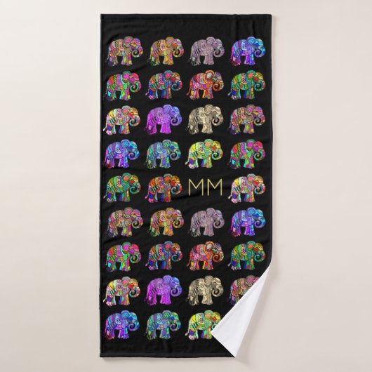 Gold Monogram Elegant Black Elephant Lover Badhanddoek (Badhanddoek)