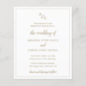 Gold Monogram Elegant Budget Weduwen Uitnodiging (Voorkant)