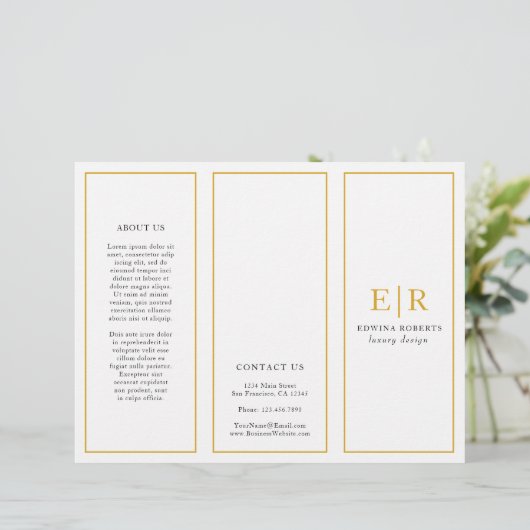 Gold Monogram Elegant Business Trifold Brochure (Staand voorkant)
