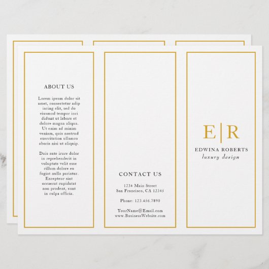 Gold Monogram Elegant Business Trifold Brochure (Voorkant / Achterkant)