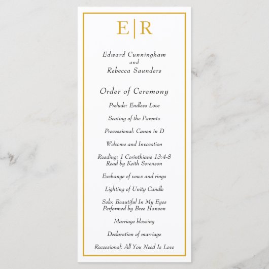 Gold Monogram Elegant Classic Wedding Programmakaart (Voorkant)