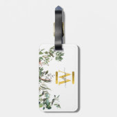 Gold Monogram Elegant Eucalyptus Greenery & Birds Bagagelabel (Achterkant verticaal)