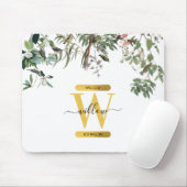 Gold Monogram Elegant Eucalyptus Greenery & Birds Muismat (Met muis)
