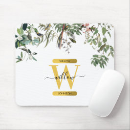 Gold Monogram Elegant Eucalyptus Greenery & Birds Muismat