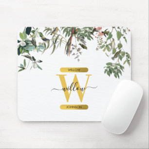 Gold Monogram Elegant Eucalyptus Greenery & Birds Muismat