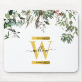 Gold Monogram Elegant Eucalyptus Greenery & Birds Muismat (Voorkant)