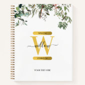 Gold Monogram Elegant Eucalyptus Greenery & Birds Notitieboek (Voorkant)