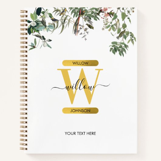 Gold Monogram Elegant Eucalyptus Greenery & Birds Notitieboek (Voorkant)