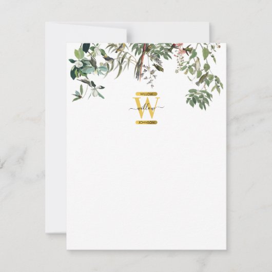 Gold Monogram Elegant Eucalyptus Greenery & Birds Notitiekaartje (Voorkant)