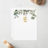 Gold Monogram Elegant Eucalyptus Greenery & Birds Notitiekaartje (Voorkant / Achterkant in situ)