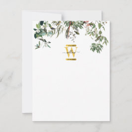 Gold Monogram Elegant Eucalyptus Greenery & Birds Notitiekaartje