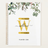 Gold Monogram Elegant Eucalyptus Greenery & Birds Planner (Voorkant)