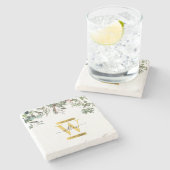 Gold Monogram Elegant Eucalyptus Greenery & Birds Stenen Onderzetter (Zijkant)