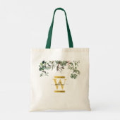 Gold Monogram Elegant Eucalyptus Greenery & Birds Tote Bag (Achterkant)