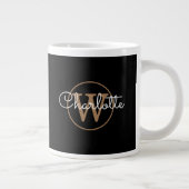 Gold Monogram Elegant Girly Script Black  Grote Koffiekop (Rechts)