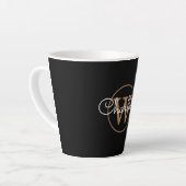 Gold Monogram Elegant Girly Script Zwart Latte Mok (Linkerhoek)